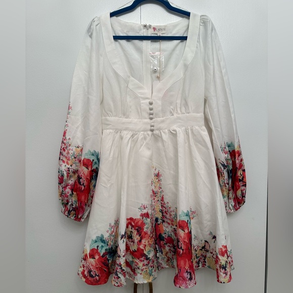 White Girly Dress with Floral Print - Picture 3 of 9